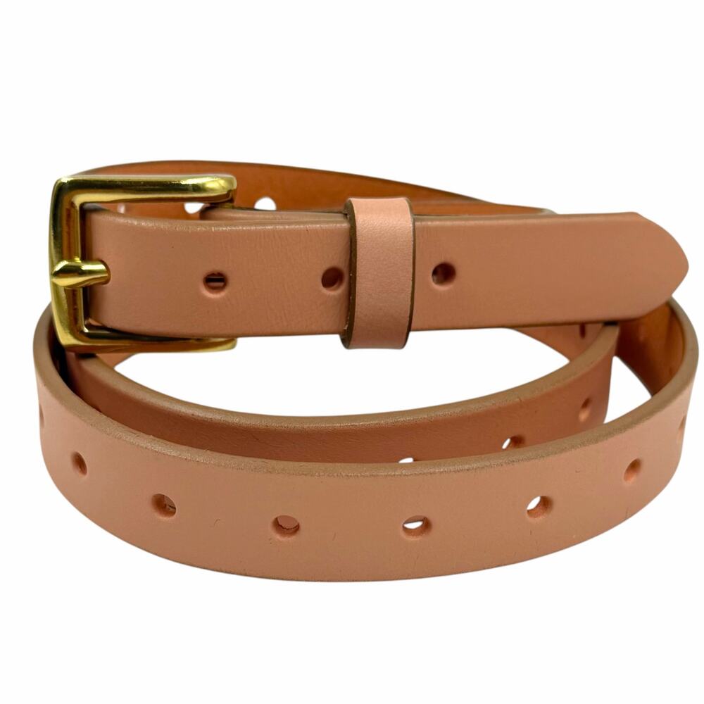 J.Crew Women's Pink Leather Belt XS/S Brass Buckle Classic Preppy Minimalist
